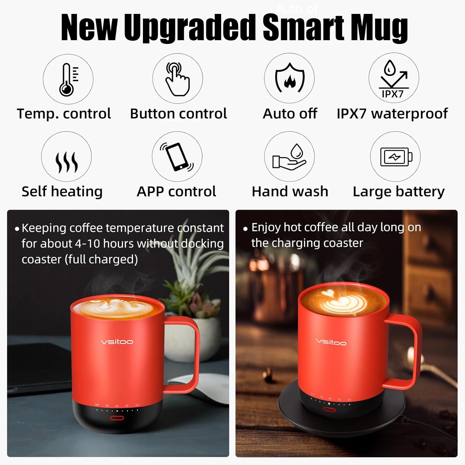 VSITOO S3PRO – Taza de café térmica con control de temperatura, 14 onzas, taza de viaje inteligente con calentador de café controlado manual y por