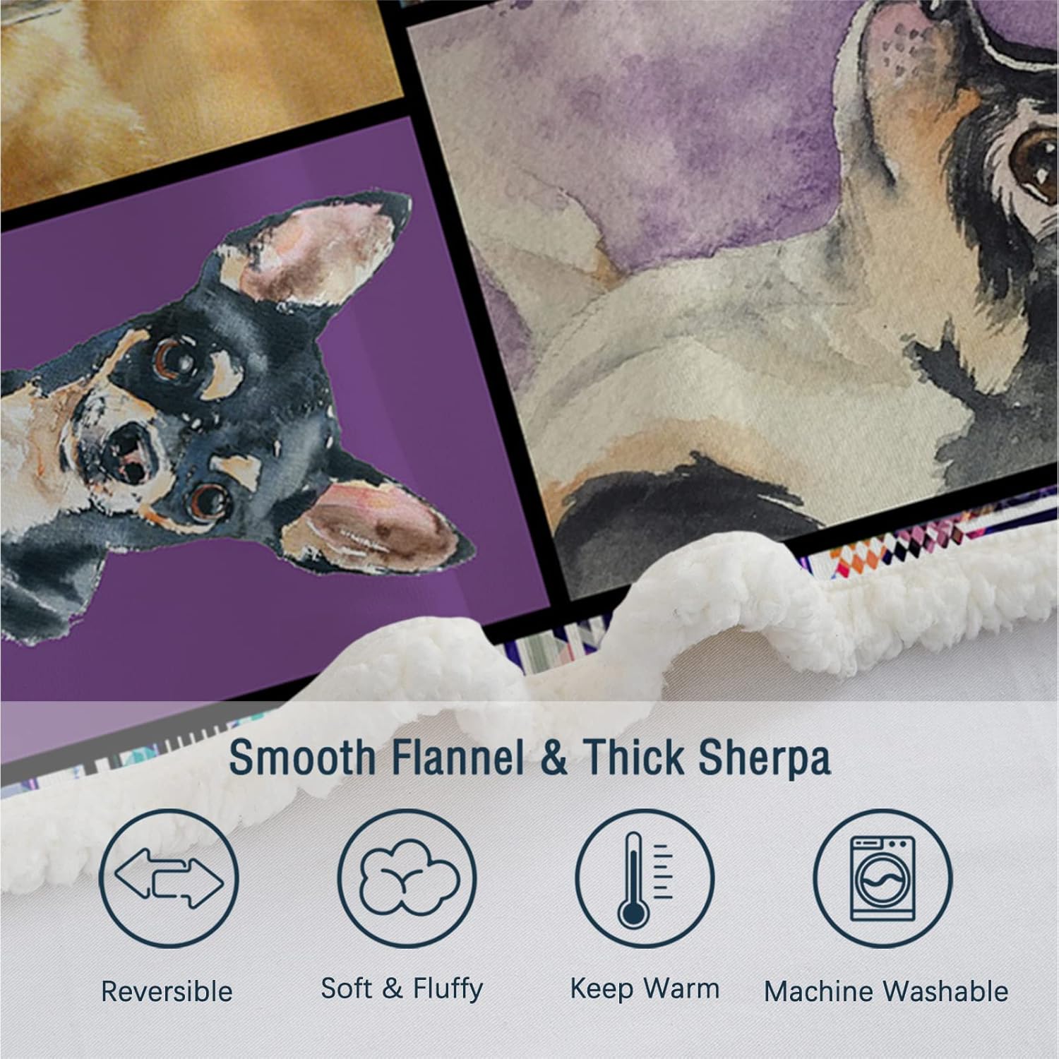 BEDMUST Manta de forro polar para dormitorio, decoración de ropa de cama, manta de sherpa inteligente de Chihuahua para niños y adultos, suave y