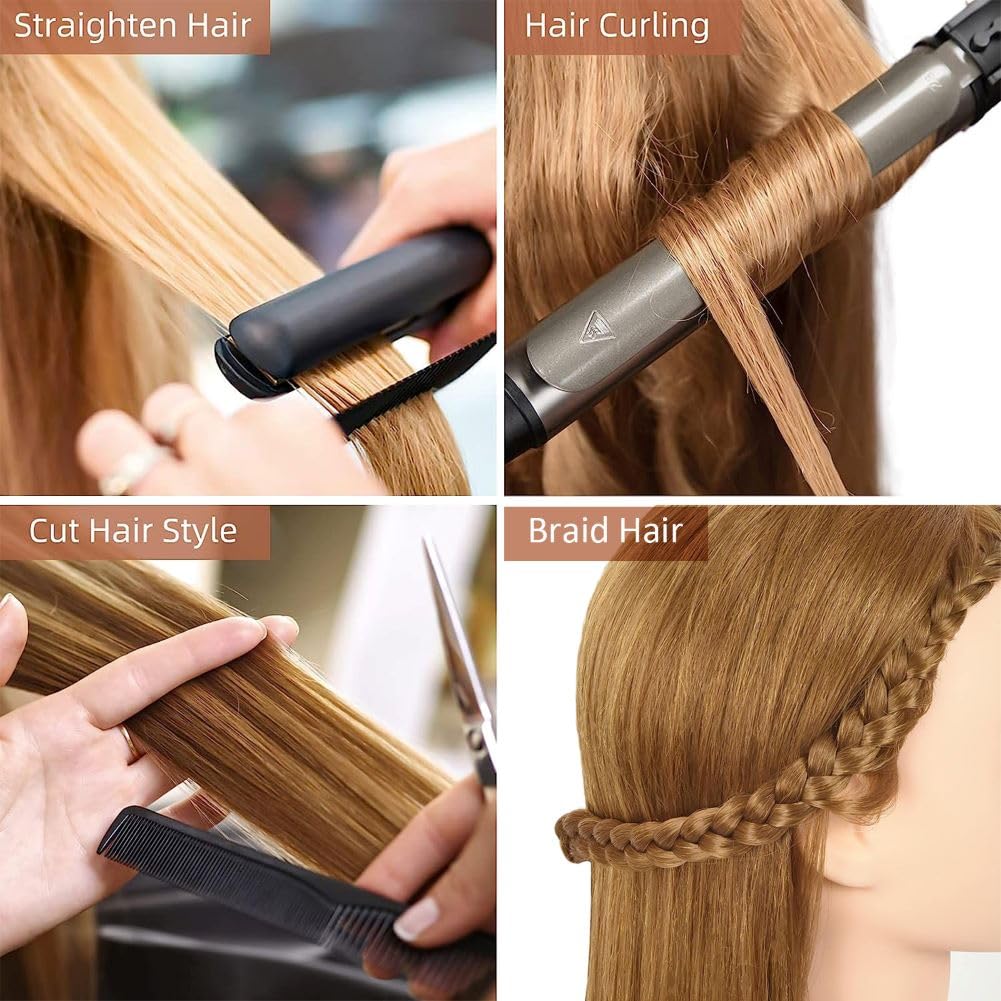 Opini Cabeza de maniquí con cabello, 80% cabello humano lacio, 26-28 pulgadas, cabeza de muñeca con cabello, cabeza de maniquí de cosmetología,