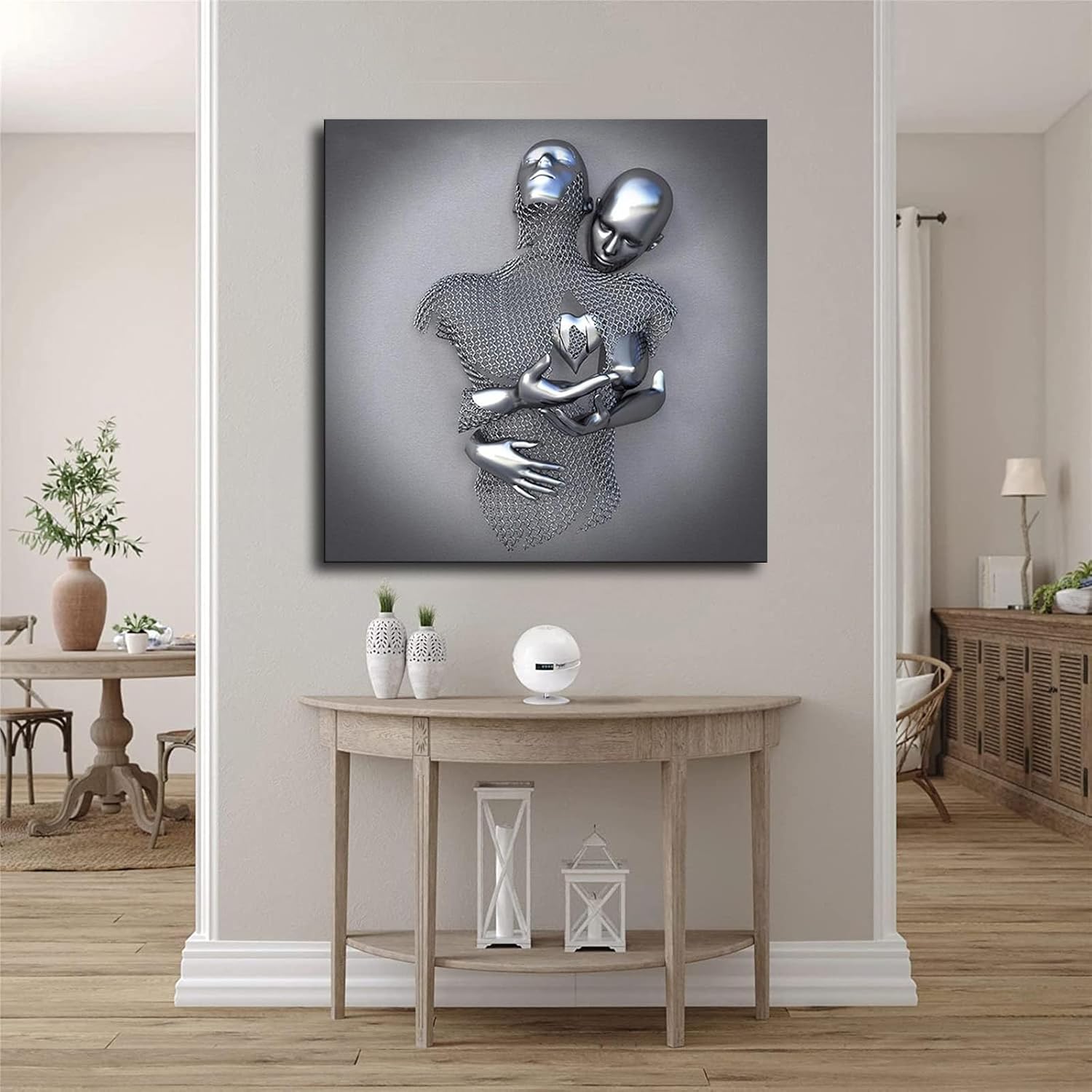 YonGto Póster de escultura de metal 3D con diseño de corazón de amor, moderno, abstracto, abrazo, amantes, lienzo, impresión de imágenes, decoración