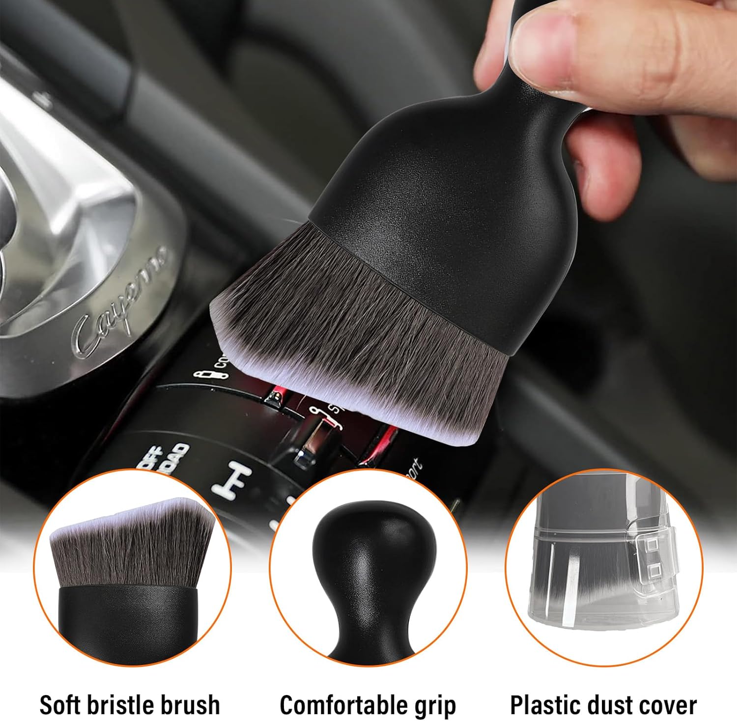 Ziciner Cepillo de polvo para interior del automóvil, limpiadores de detalles de cerdas suaves automáticas, cepillos de limpieza de suciedad de