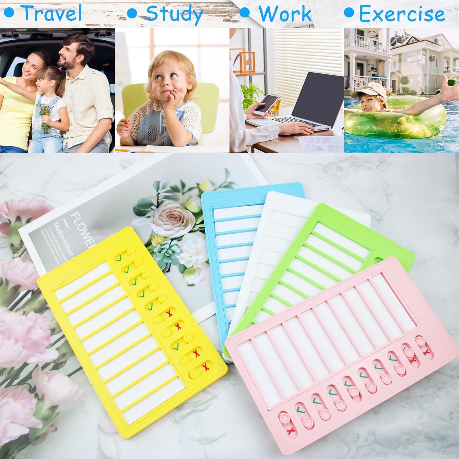 Tabla de tareas en blanco de 5 piezas para niños, tabla de lista de verificación de plástico en blanco, tabla de rutina diaria portátil, con
