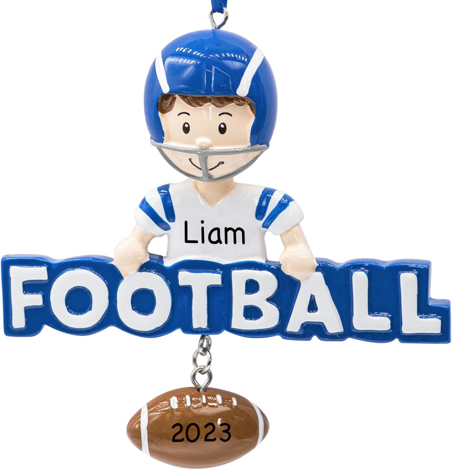 Adorno de Navidad personalizado de fútbol 2023  Jugador masculino con balón de fútbol y bola colgante para árbol de Navidad  Regalo único de