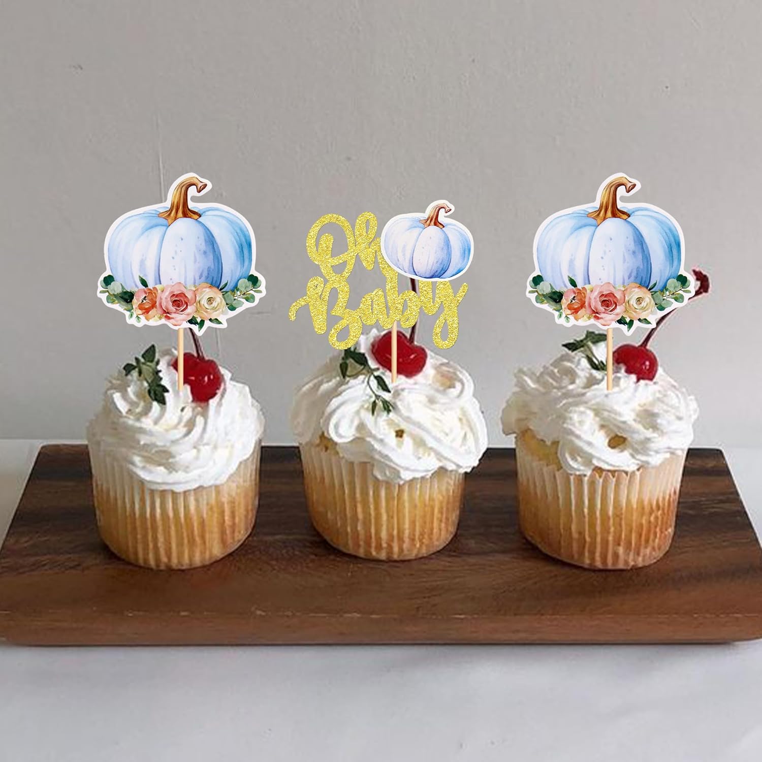 24 piezas Oh Baby Pumpkin Cupcake Toppers Glitter Pumpkin Cupcake Picks Little Pumpkin Baby Shower Decoraciones Oh Baby Shower Tema de Cosecha de
