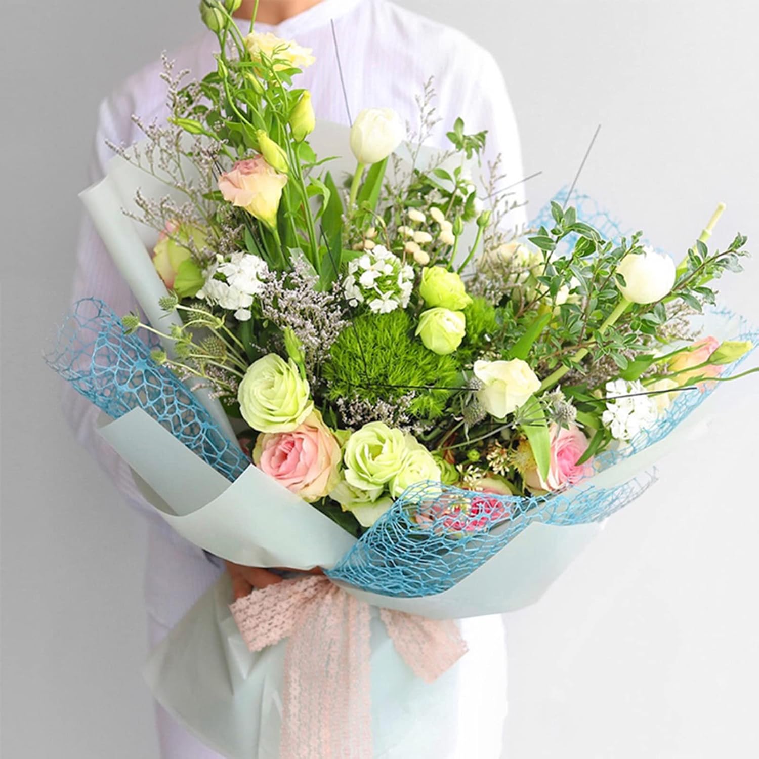 Papel de regalo floral calado de malla jacquard coreano, 1 rollo de suministros de floristería, papel de envoltura de ramo de flores, suministros
