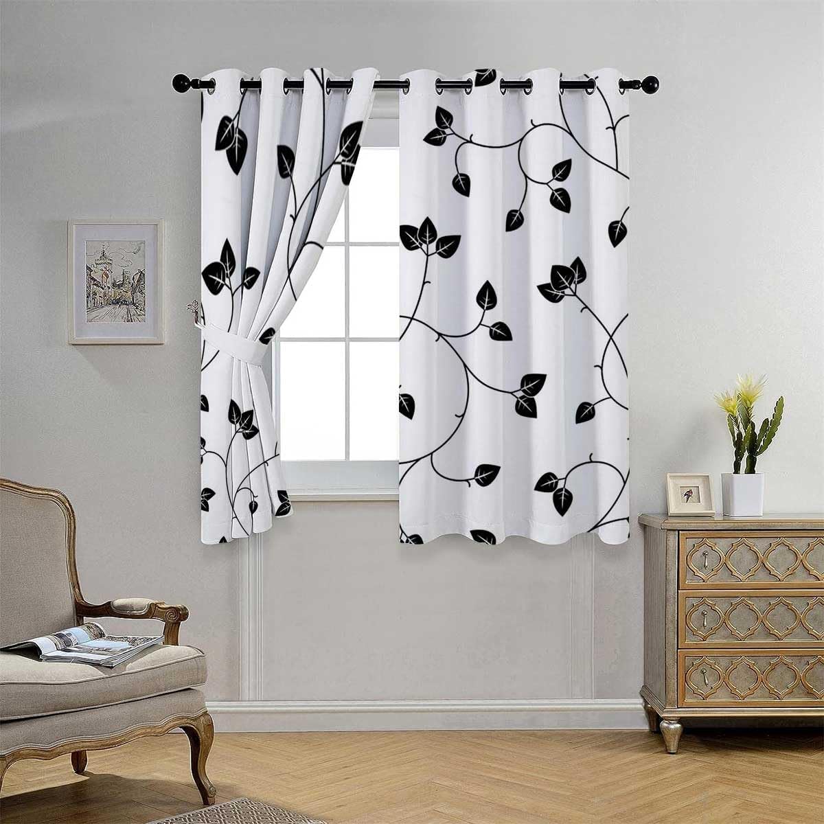 YANFENQI Cortinas para Habitacion – Cortinas opacas con líneas blancas y negras concisas para dormitorio, armario, puerta, cortinas para cuartos