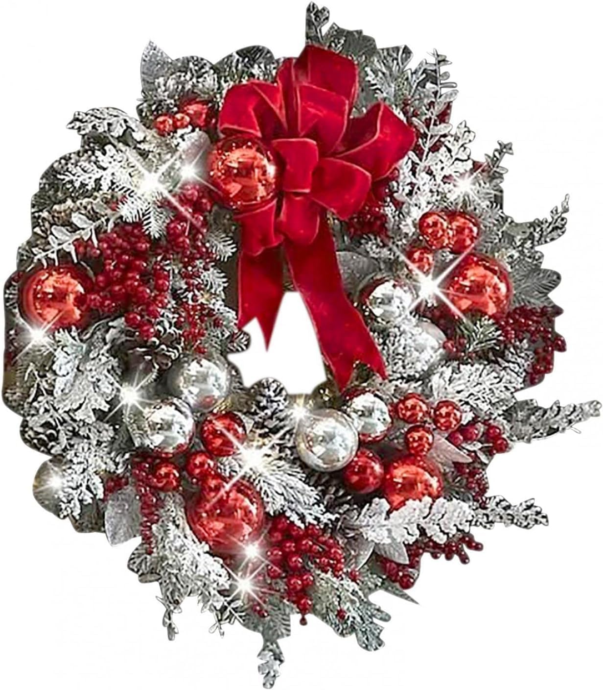Corona navideña roja y blanca para puerta delantera, guirnalda de Navidad inalámbrica para colgar en la pared, decoración de interiores y exteriores