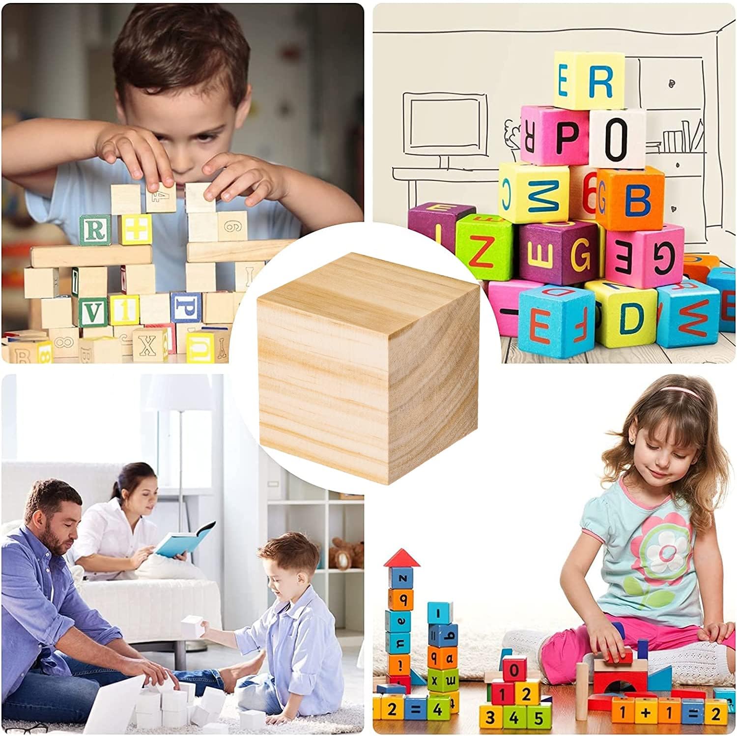 Bloques de madera para manualidades, cubos de madera sin terminar, bloques de madera natural de 0.8 in, paquete de 80 bloques cuadrados de madera,