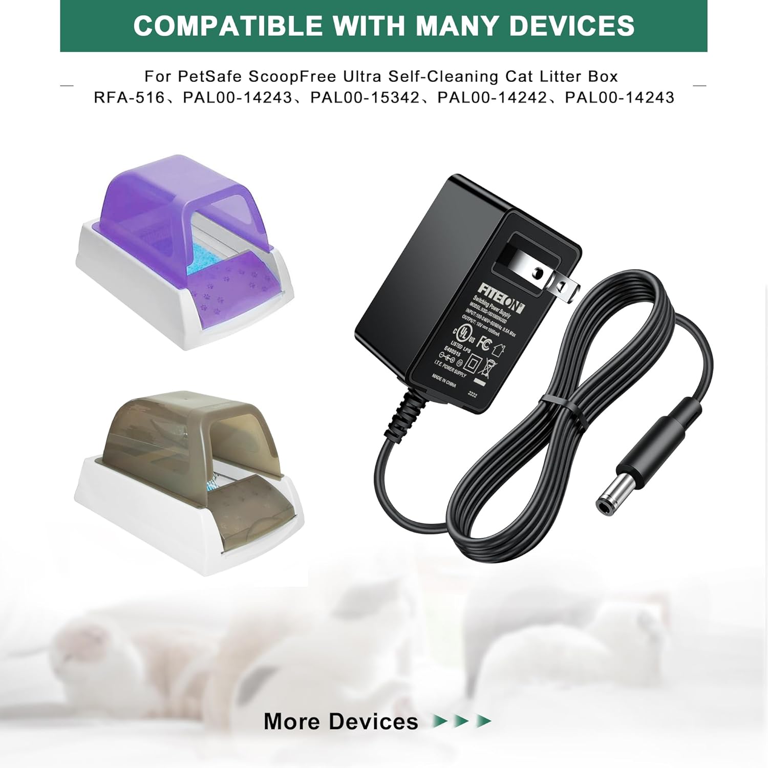 Adaptador de caja de arena para gatos, cargador de cable de alimentación clásico autolimpiante automático (para Petsafe)