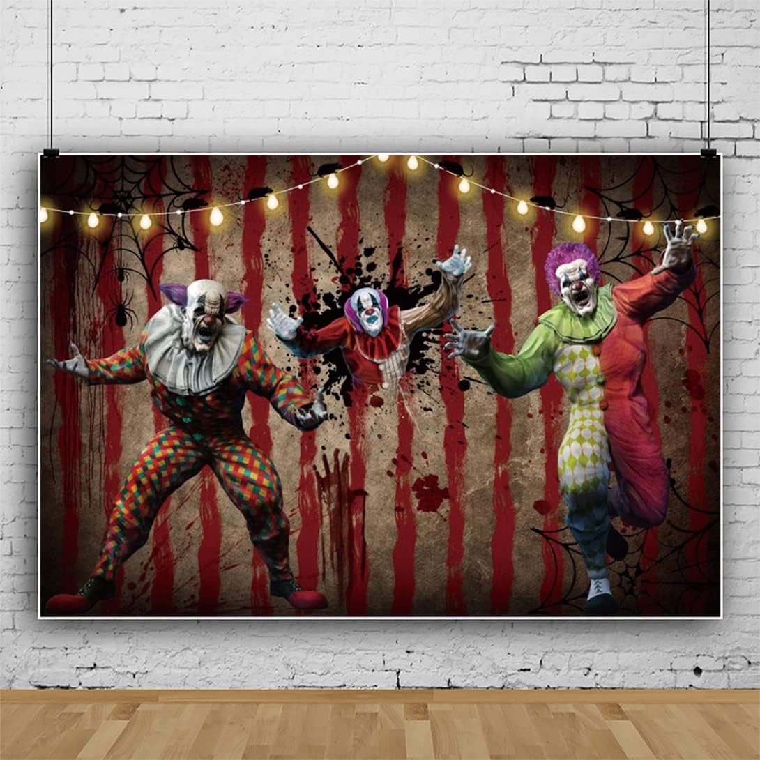 OERJU Telón de fondo de payaso de Halloween de 10 x 7 pies, diseño de terror de circo, carnaval, huella de mano sangrienta, telaraña, fotografía,