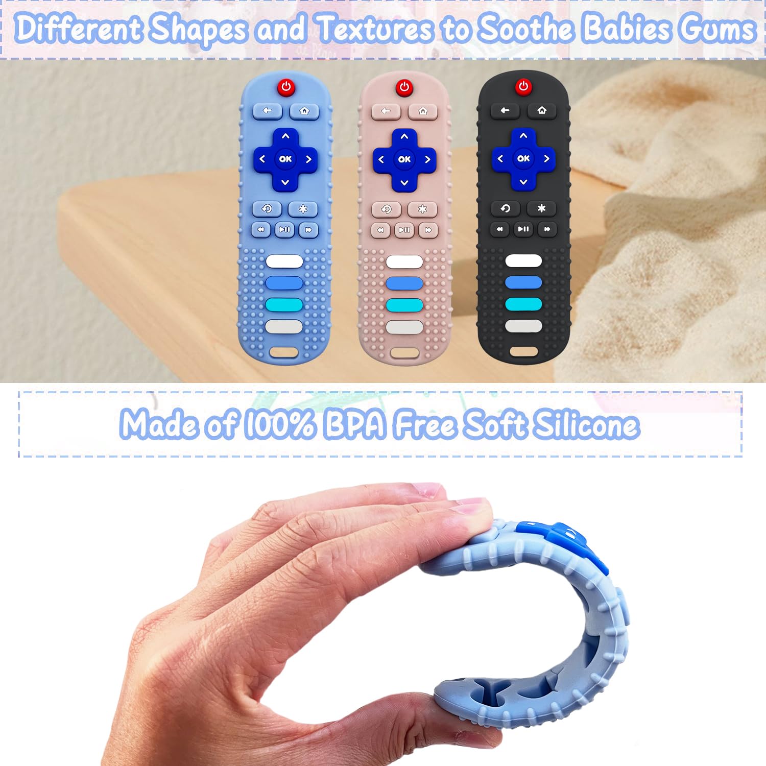 YAPROMO Reomte – Juguetes de dentición para bebés, juguetes mordedores de silicona para bebés de más de 18 meses, juguetes de dentición con forma de