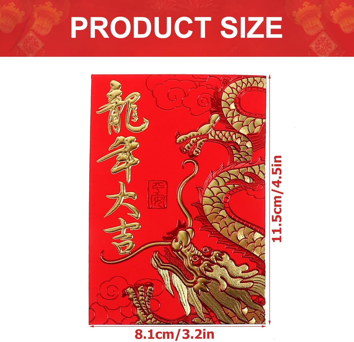 Cabilock 60 sobres rojos 2024 Dragón chino Año Nuevo Dinero Bolsillos Lucky Hong Bao regalo sobres de dinero en efectivo paquetes para Año Nuevo