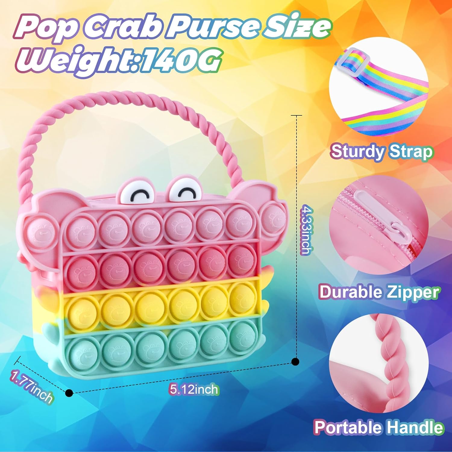 Juego de monedero de juguete para presionar burbujas, bolso de cangrejo para niñas y mujeres con juguete de oruga, bolsa cruzada de hombro con