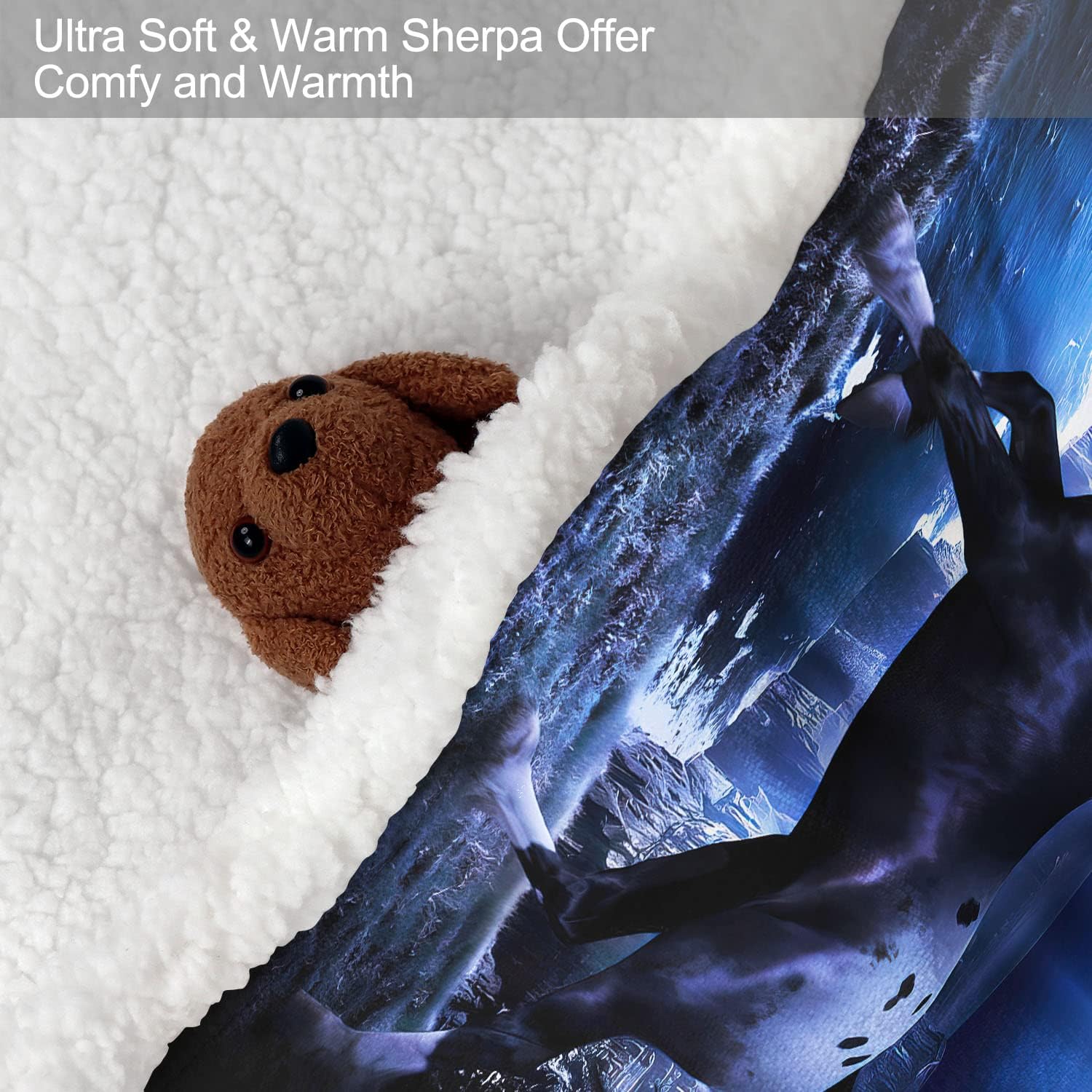 Manta Sherpa de caballo oscuro de 60 x 80 pulgadas, manta de caballo negro, manta súper suave y mullida, manta de forro polar grueso y cálido para