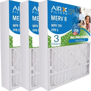 AIRX FILTERS WICKED CLEAN AIR. Filtro de aire MERV 8 de 16 x 25 x 3 compatible con filtro de horno GeneralAire 14164, paquete de 3 AIRX FILTERS WICKED CLEAN AIR. Filtro de aire MERV 8 de 16 x 25 x 3 compatible con filtro de horno GeneralAire 14164, paquete de 3