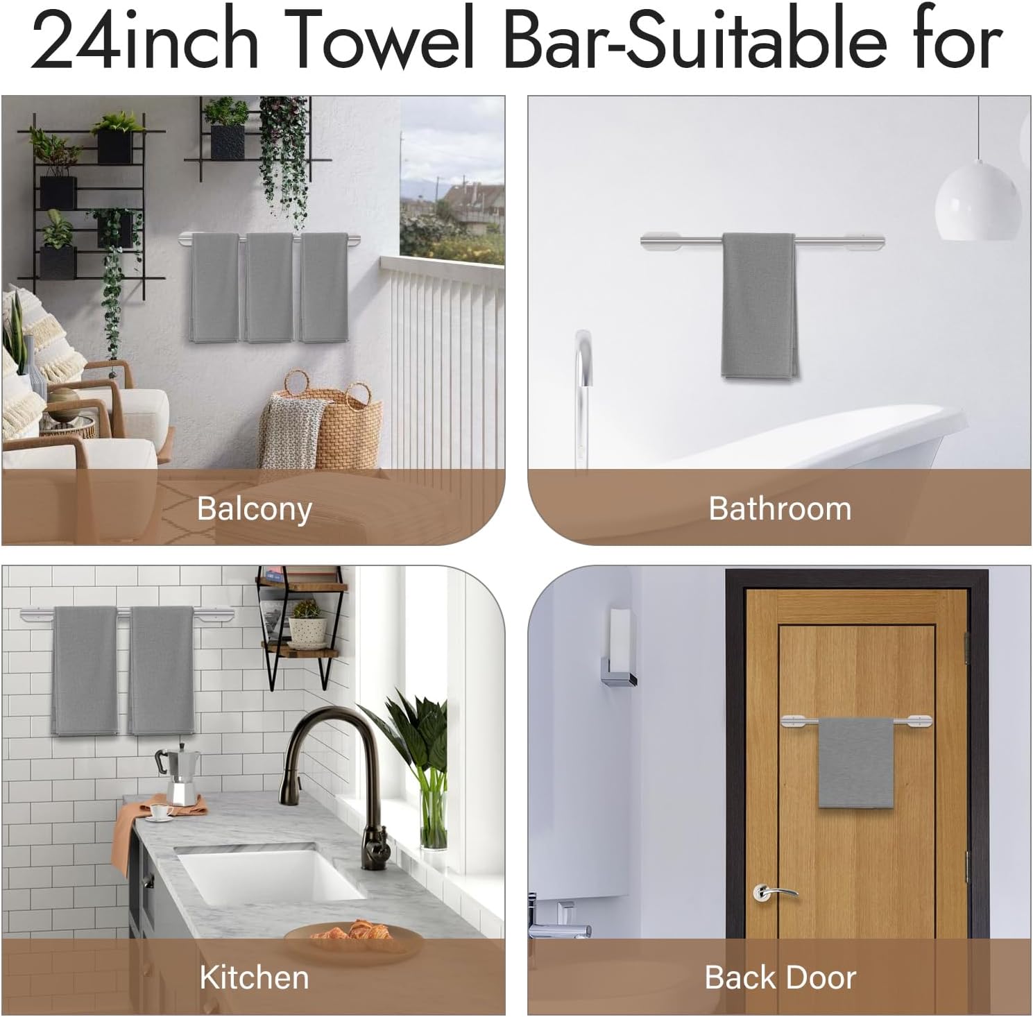 Juego de 4 piezas de accesorios de baño, juego de accesorios de níquel cepillado, juego de toallas de mano de 24 pulgadas, acero inoxidable 304,