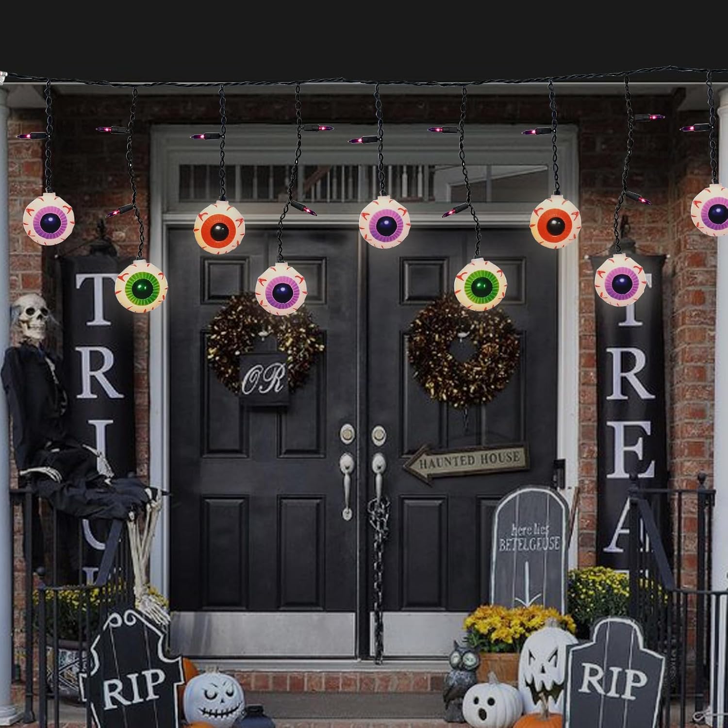 Luces decorativas de Halloween, tira de luces de globo ocular de Halloween de 7 pies con 10 luces espeluznantes de globo ocular, 15 mini bombillas