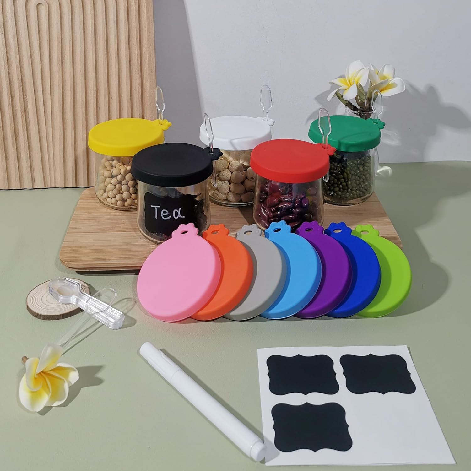 Oui – Tapas para tarros de yogur  Paquete de 24 tapas Oui para contenedor de yogur Yoplait  y 24 etiquetas de botella de yogur Oui y 1 bolígrafo,