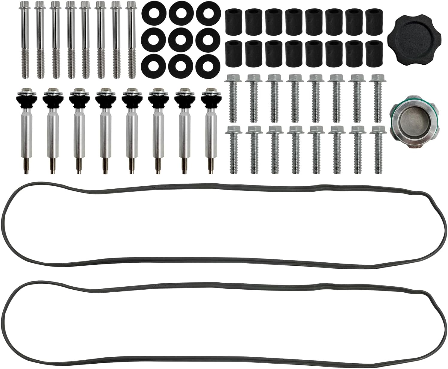 Cubiertas de válvula de aluminio con aletas negras con soportes de bobina y cubierta compatibles con LS1 LS2 LS3 LS6 LS7 Chevy Small Block V8 293