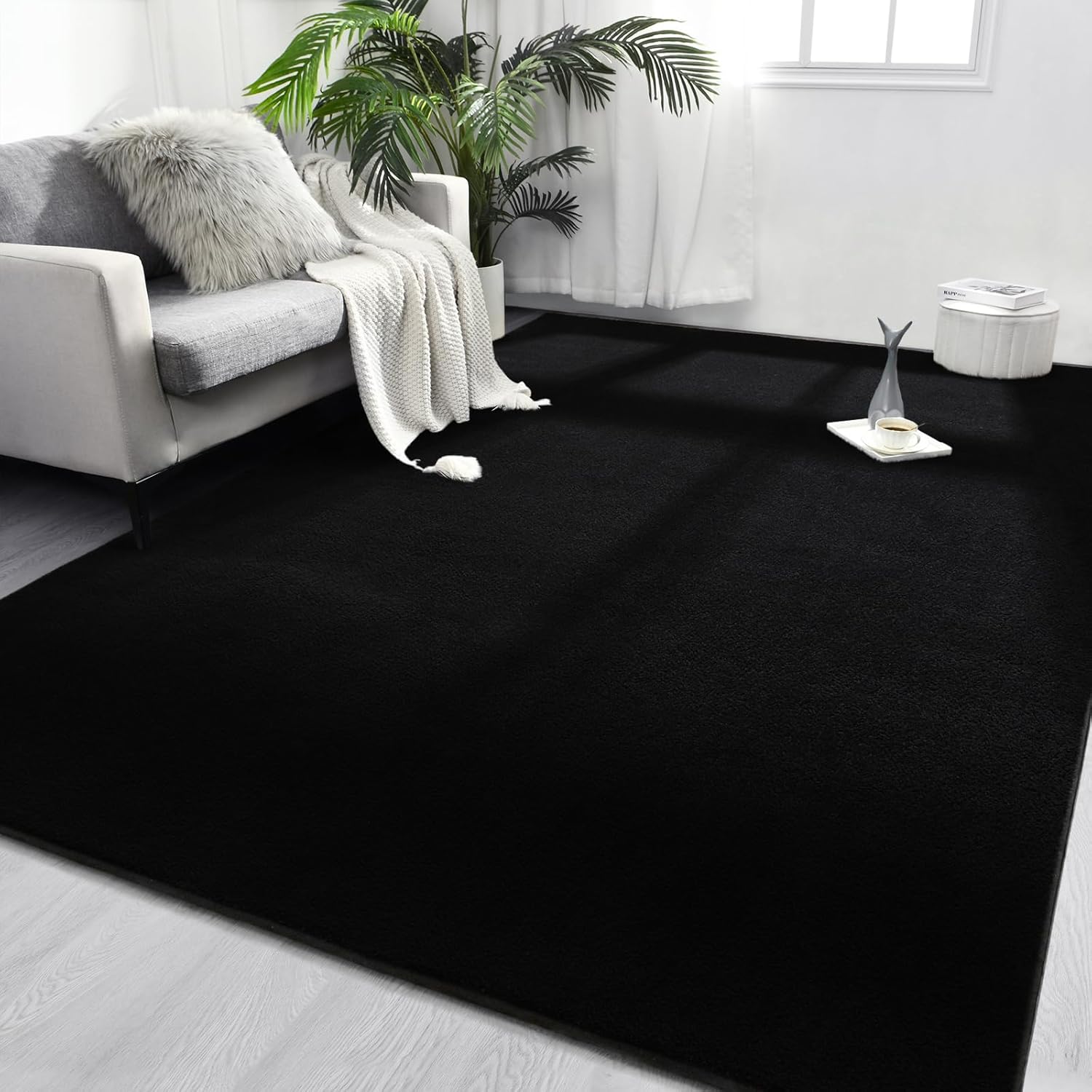 Alfombras de área para dormitorio, sala de estar, 4 x 6, color negro, súper suaves, cómodas, gruesas de espuma viscoelástica, alfombra de interior,