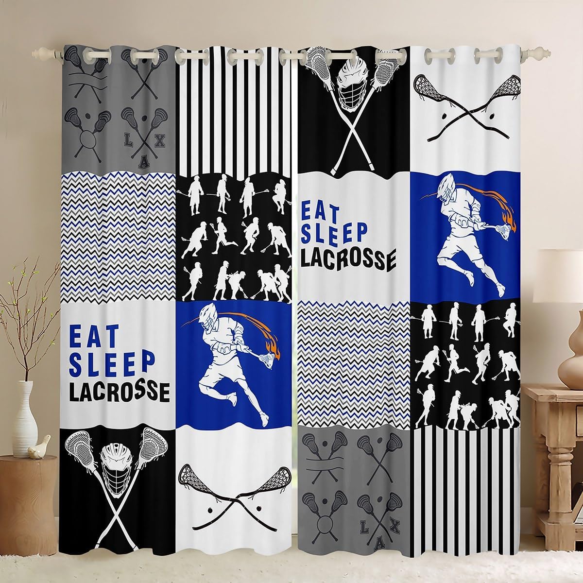 Erosebridal Cortinas opacas de lacrosse para niños, de 42 x 63 pulgadas, cortinas geométricas de retazos y cortinas para adolescentes, 2 paneles