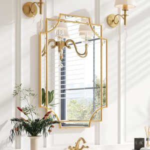 Kelly Miller Espejo de baño dorado para pared, espejo de pared dorado de 20 x 30 pulgadas, espejo de tocador, espejo decorativo para decoración de Kelly Miller Espejo de baño dorado para pared, espejo de pared dorado de 20 x 30 pulgadas, espejo de tocador, espejo decorativo para decoración de