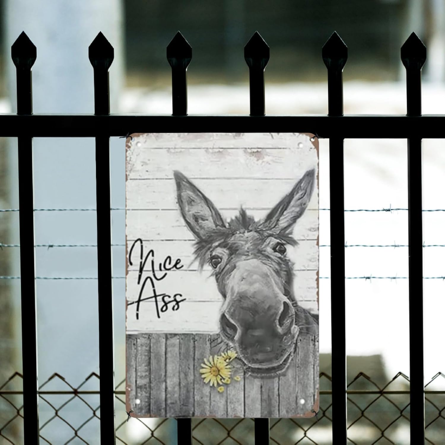 Letrero de hojalata con diseño de burro divertido, decoración de casa de campo, carteles vintage de burro, póster de metal retro, póster de bar,