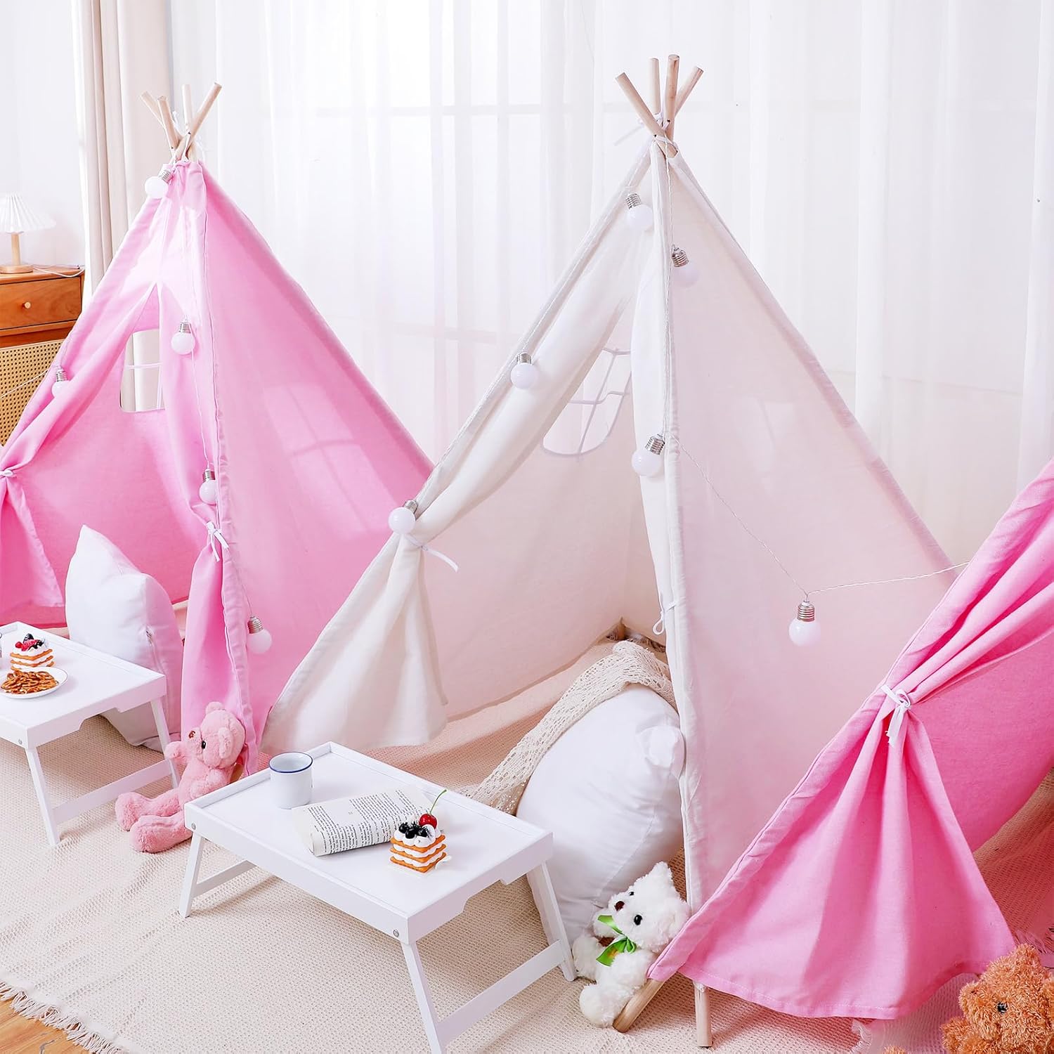 Paquete de 4 tiendas de campaña tipi para niños, tienda de campaña Tipi para niños y niñas, para interiores y exteriores, tiendas de campaña