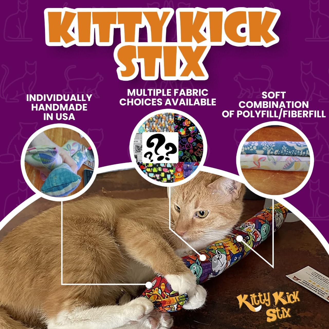 Kitty Kick Stix Juguete original de hierba gatera de 15 pulgadas (juego de 2), hecho a mano en Estados Unidos por amantes de los gatos, juguete