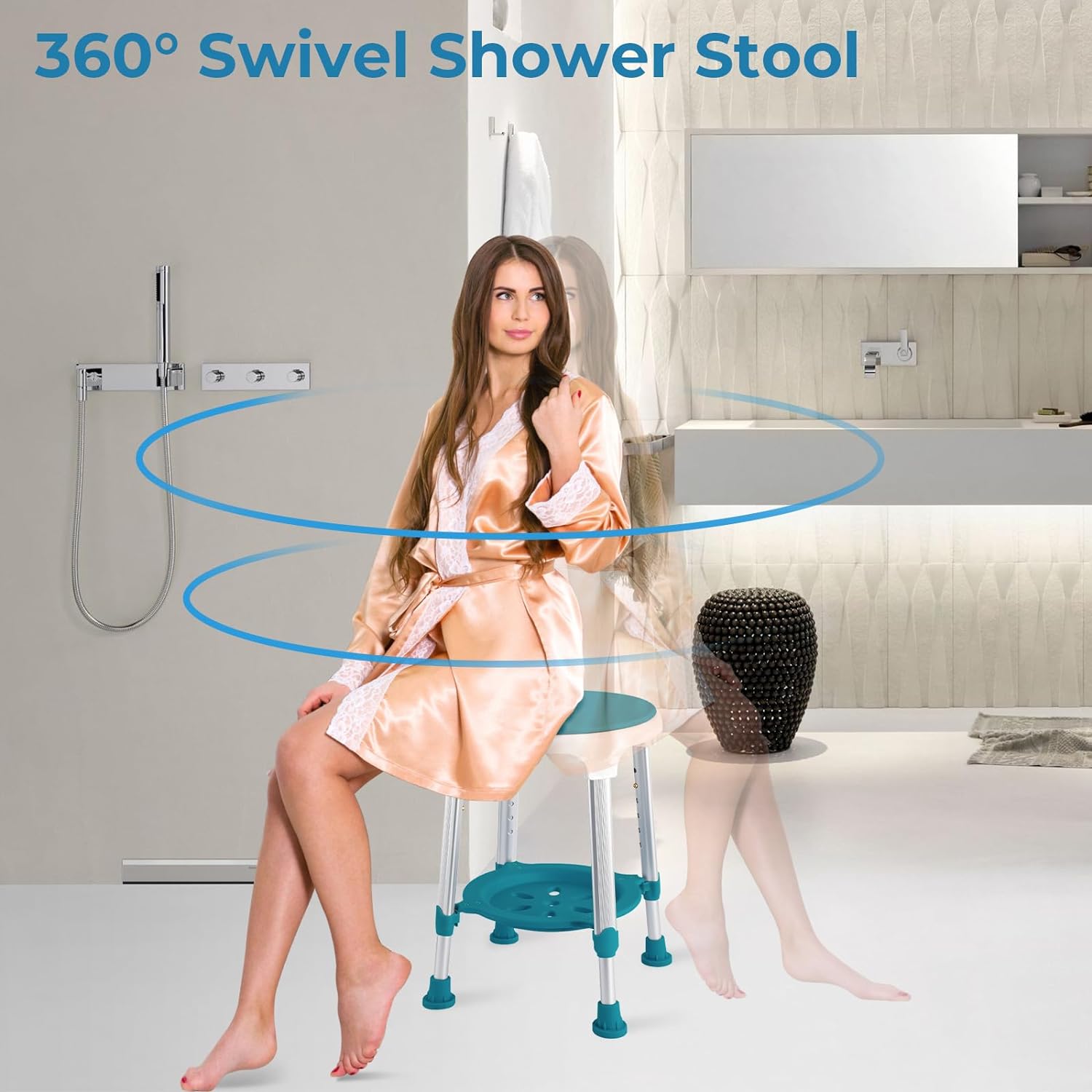 KSITEX Taburete de ducha mejorado para ducha interior, taburete pequeño de plástico de esquina para adultos mayores, taburete de ducha giratorio de