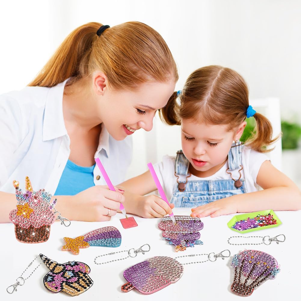 Kits de llaveros de diamante 5D para niños, 6 piezas de artes y manualidades para niños de 8 a 12 años, pintura por números para decoración de