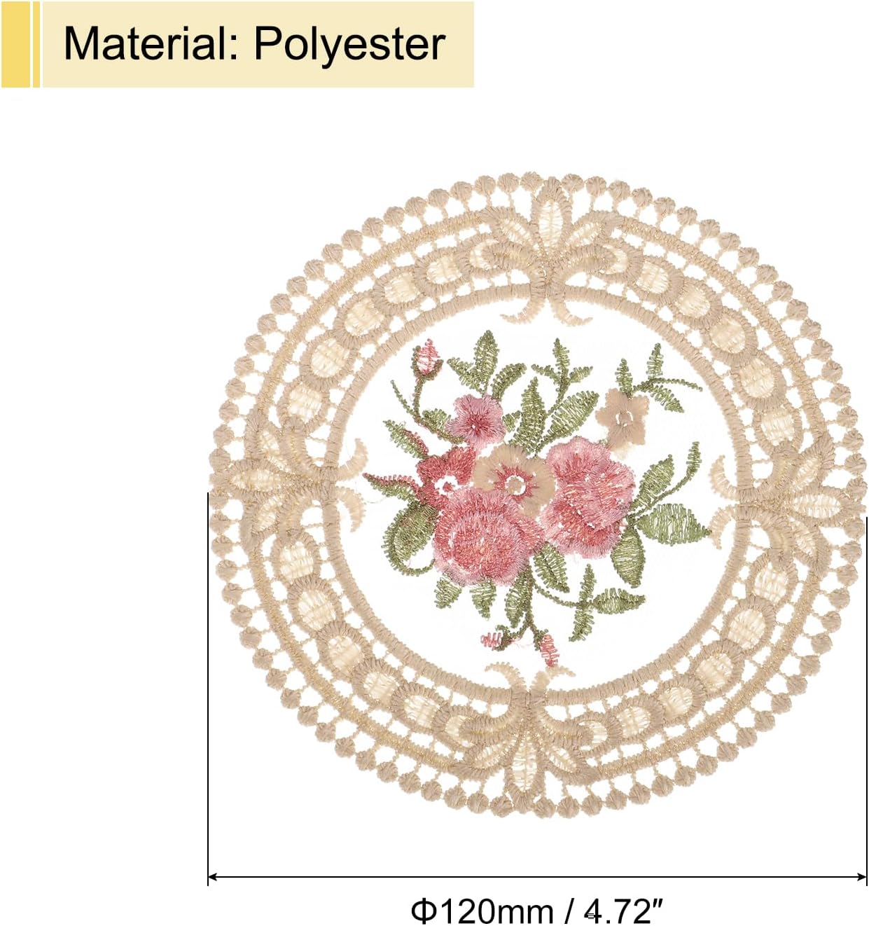 uxcell Posavasos de tela, 6 posavasos de ganchillo de poliéster de 4.7 pulgadas, tapete redondo de encaje bordado con patrón floral para decoración