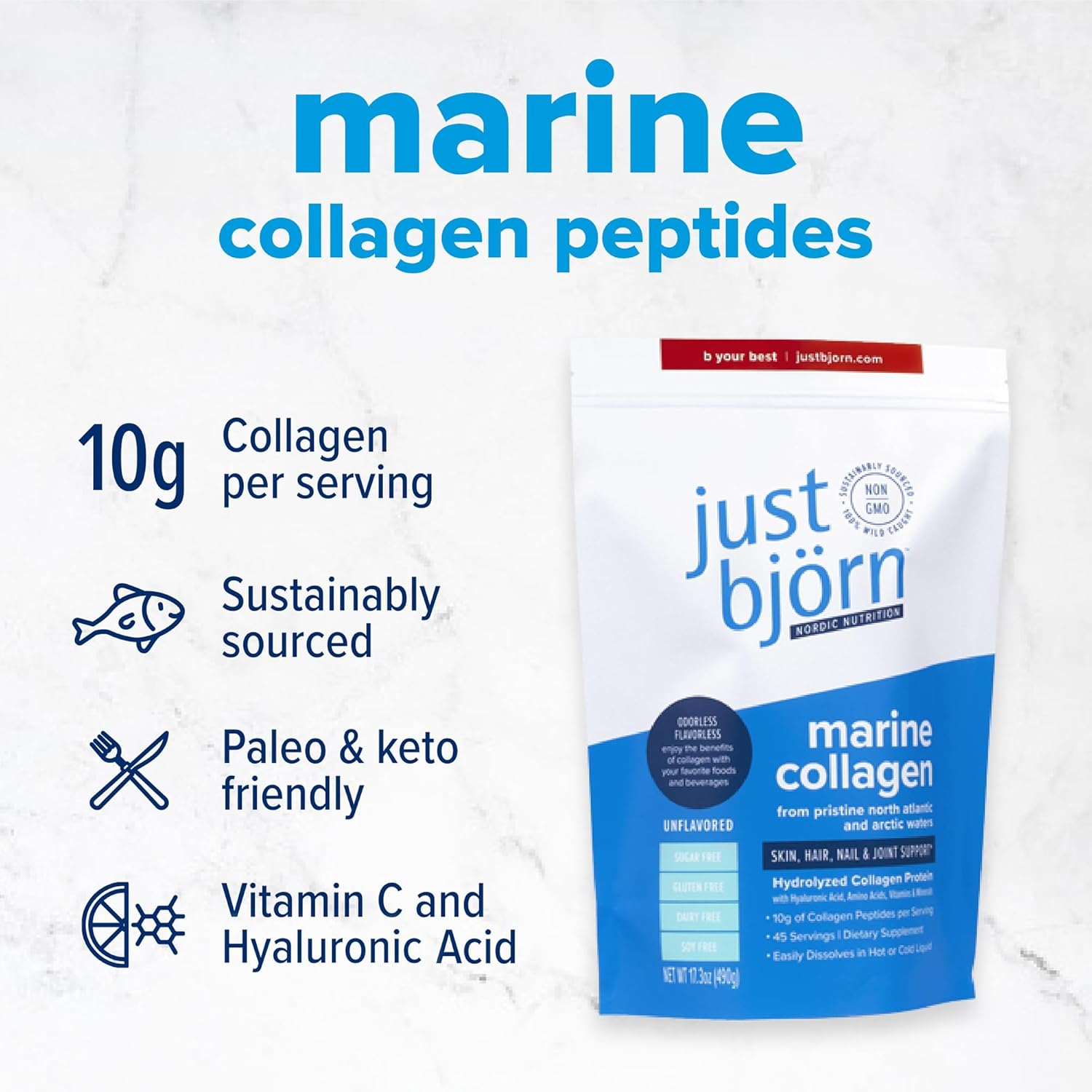 Marine Collagen Starter Kit  Soporte para piel, cabello, uñas y articulaciones  Contiene tarro de cerámica, cuchara y dos bolsas de tamaño completo