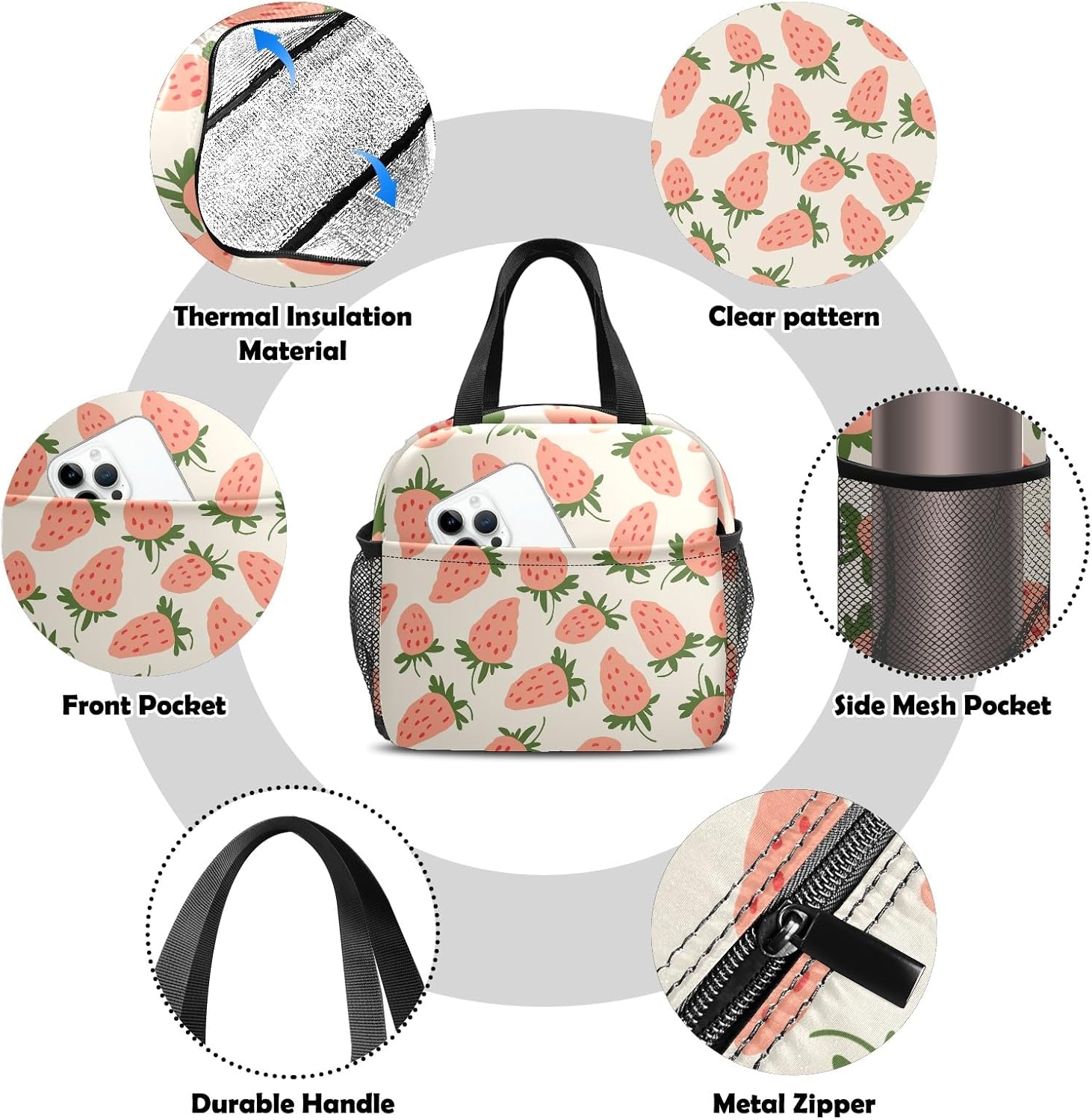 Counullo Bolsa de almuerzo para mujer, bolsa de almuerzo aislada, congelable, reutilizable, a prueba de fugas, bolsa térmica de alta capacidad,