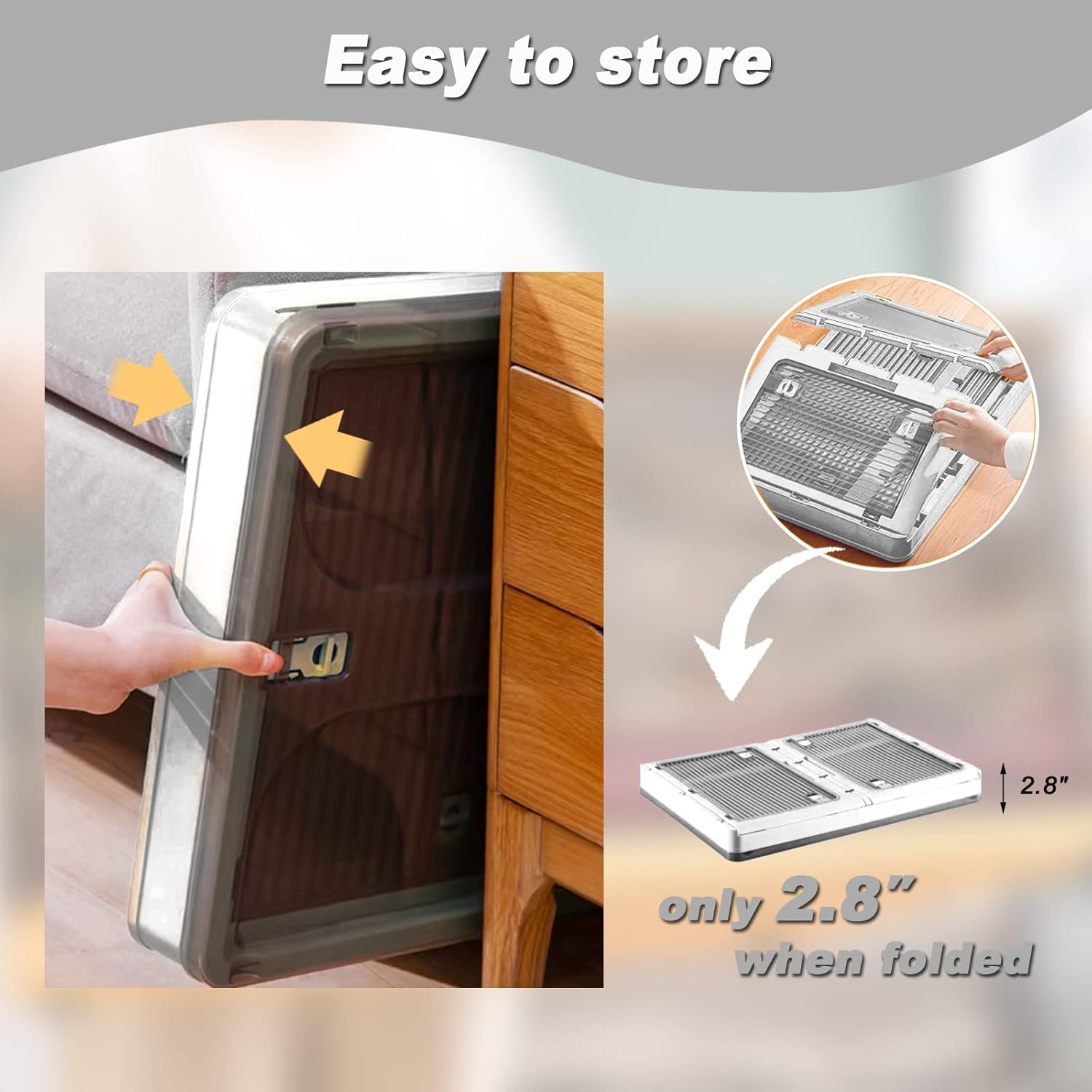 Contenedores de almacenamiento con tapa, organizador apilable plegable de 49 litros con ruedas y 5 puertas (blanco)