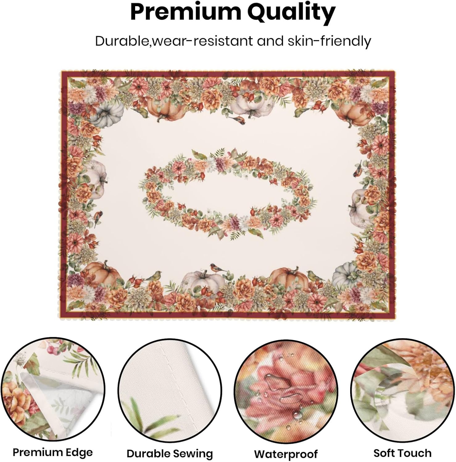 Mantel rectangular de otoño de 60 x 84 pulgadas, decoración de calabaza floral otoñal, decoración de Acción de Gracias para fiestas, hogar, cocina,