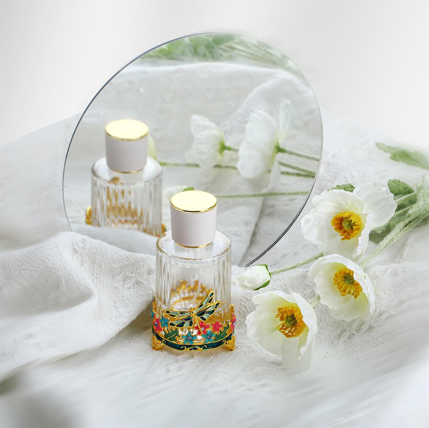 YU FENG Botella de perfume vacía de vidrio con libélula decorativa retro recargable portátil ligero recipiente de líquido de vidrio botella