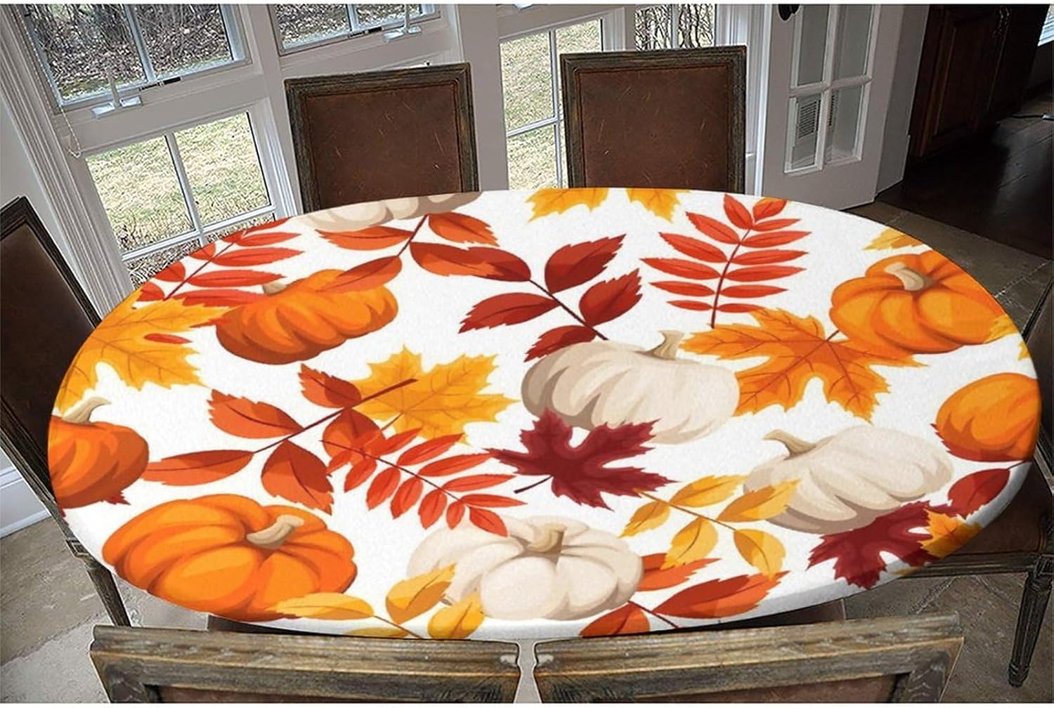 Mantel ovalado con borde elástico para otoño, lavable, a prueba de derrames, para viajes, Navidad, picnic, fiestas, al aire libre, se adapta a mesa