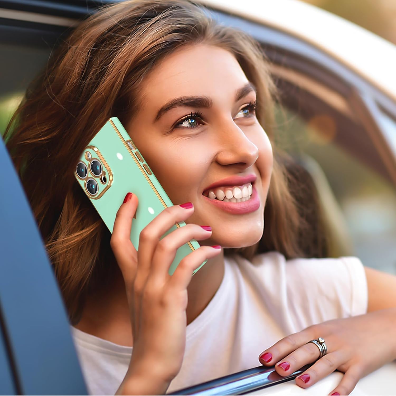 Tzomsze Compatible con iPhone 13 Pro Max, funda cuadrada de lujo con borde chapado de lujo, protección completa de la lente y esquinas reforzadas a