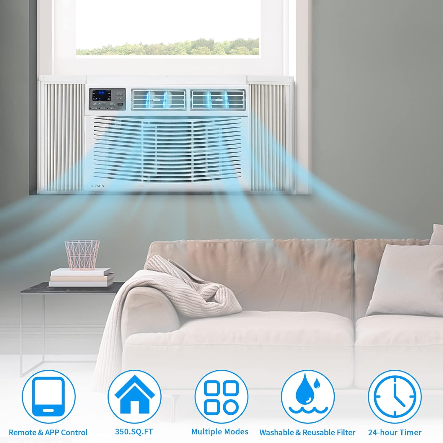 Bonnlo Unidad de ventana de aire acondicionado de 8000 BTU habilitada para WIFI, aire acondicionado de ahorro de energía, unidad de aire