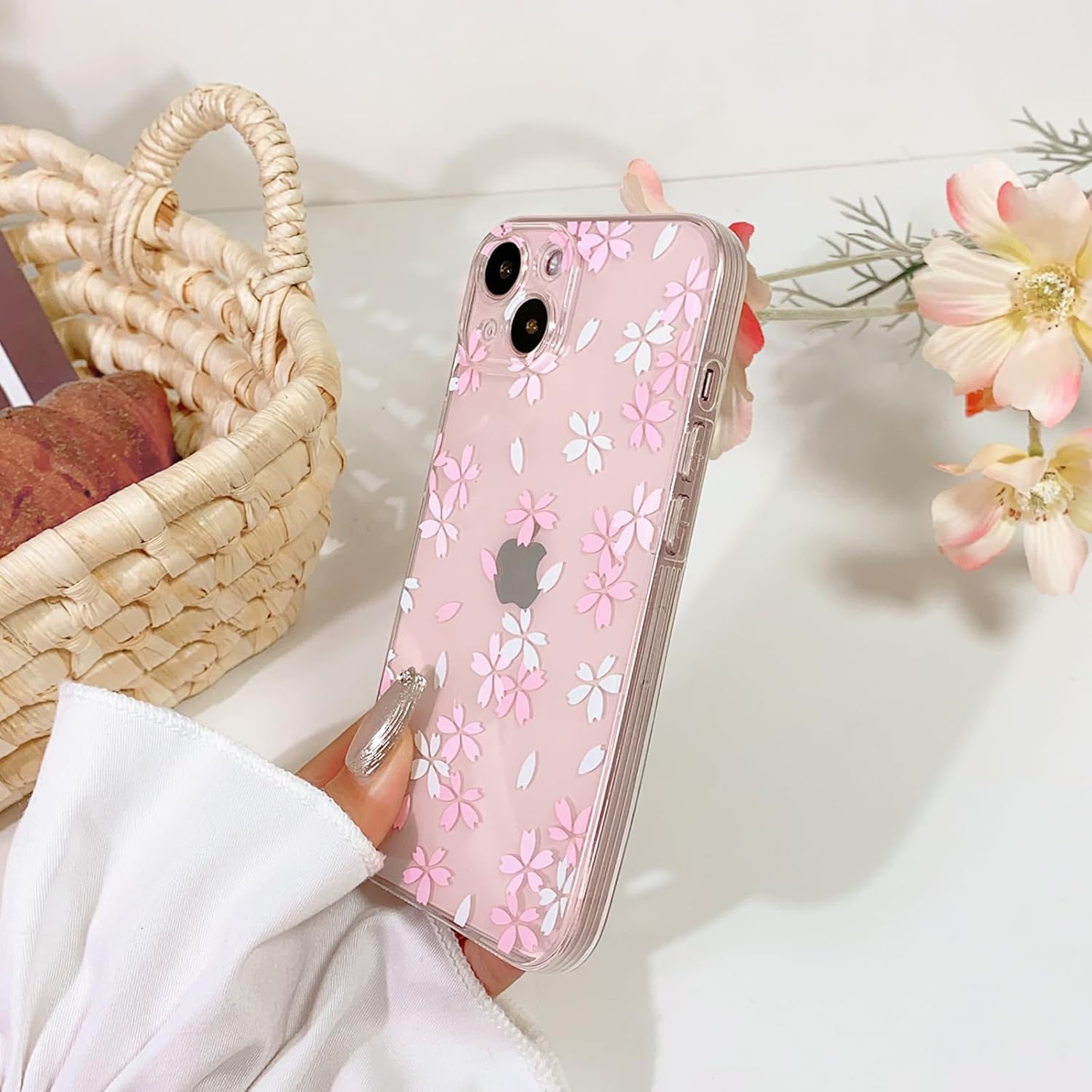 Funda compatible con iPhone 13, bonito diseño floral transparente para niñas y mujeres, TPU suave a prueba de golpes, protector femenino para iPhone