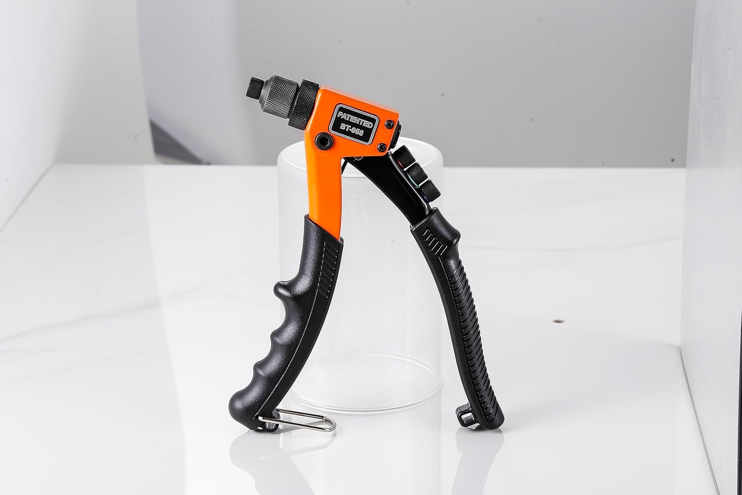 Wensilon Pistola de remache profesional, herramienta de mano ligera, con cuatro cabezales intercambiables y cuatro brocas giratorias y funda de