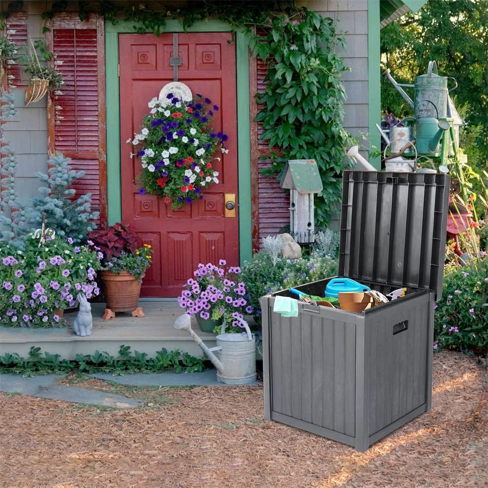 Caja de almacenamiento versátil para exteriores, contenedor de cubierta con cerradura con baúl impermeable, banco de almacenamiento de juguetes, 51