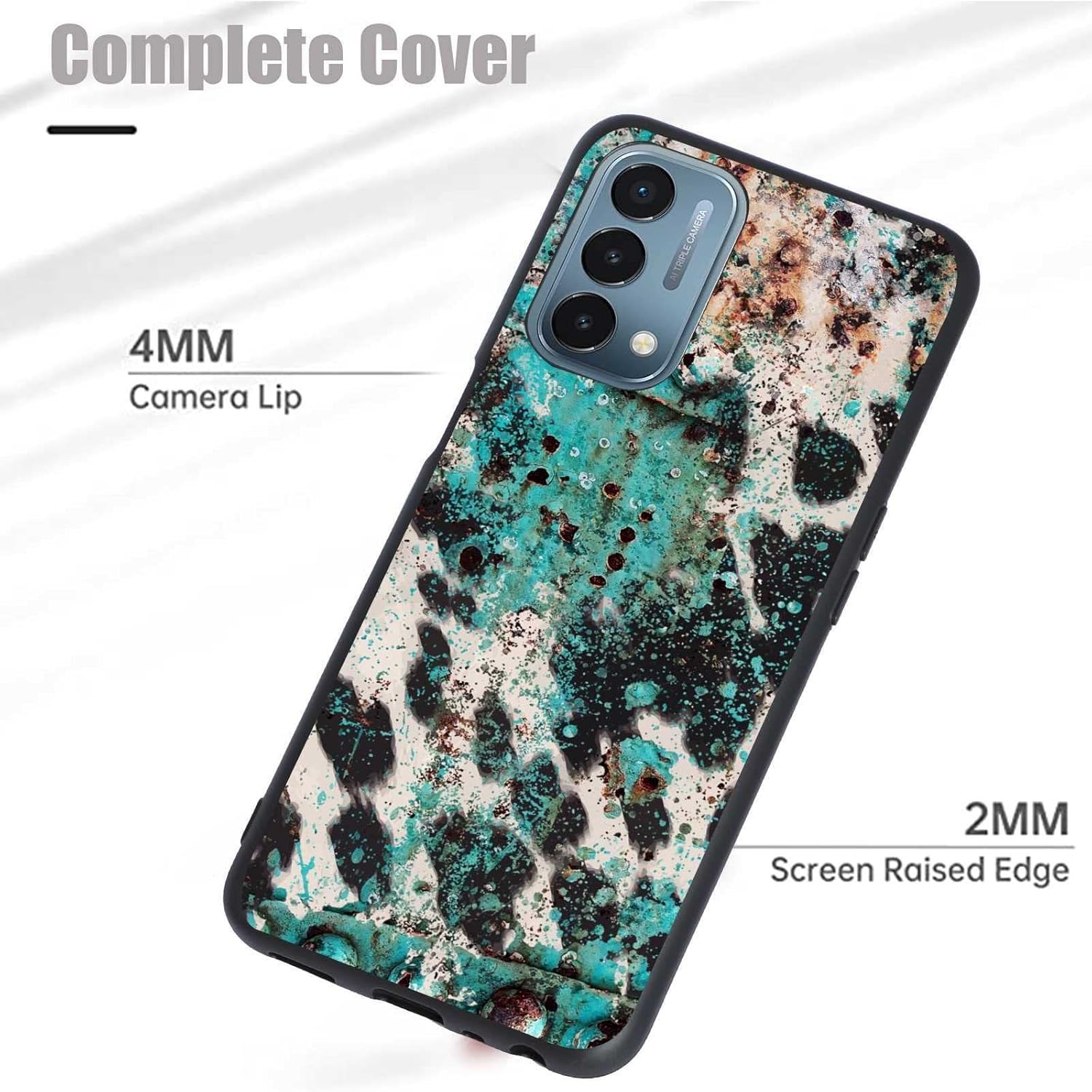 KSHSAA Funda diseñada para OnePlus Nord N200 5G, cuero de vaca turquesa occidental, diseño retro para OnePlus, funda de silicona suave a prueba de