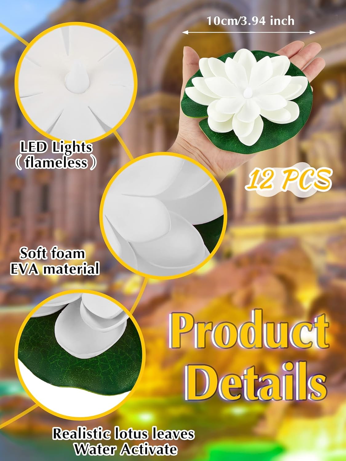 12 luces flotantes para piscina, faroles flotantes LED realistas, funciona con pilas, almohadilla de lirio, vela de flor, accesorios divertidos de