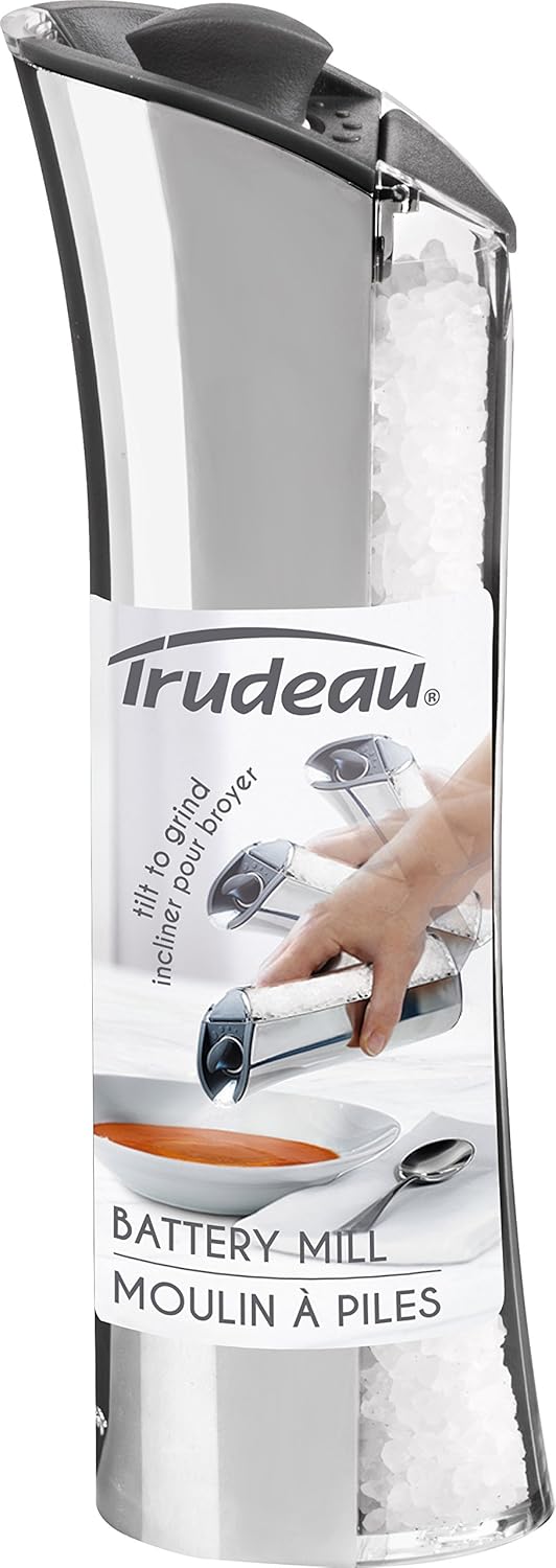 Trudeau Molino de sal Graviti Plus cromado de 8 pulgadas, 8 pulgadas