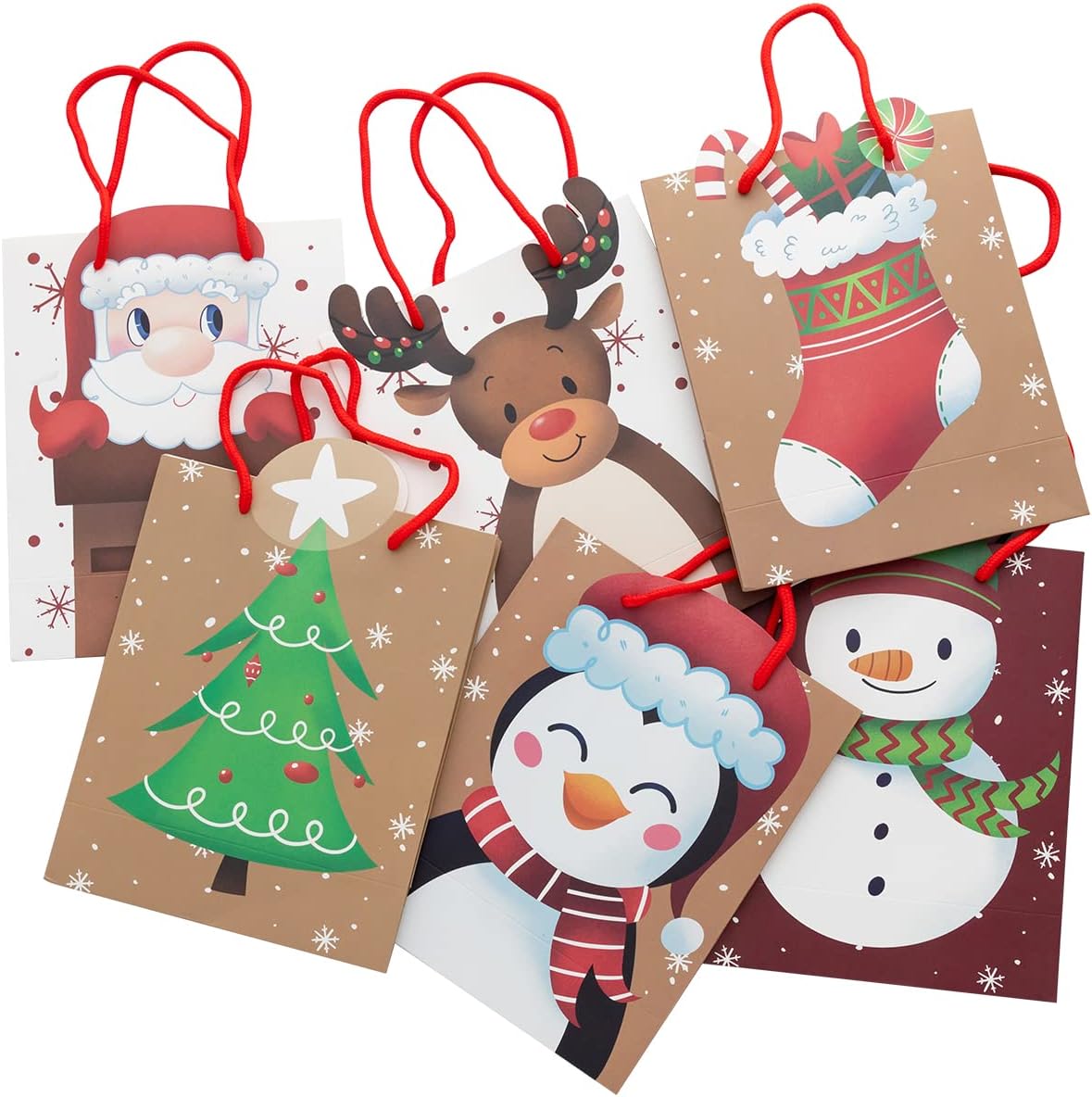 JOYIN Juego de extensión de bolsa de Navidad lindo juego de extensión de bolsa de Navidad, 12 bolsas de regalo de papel kraft de Navidad, juego de 6