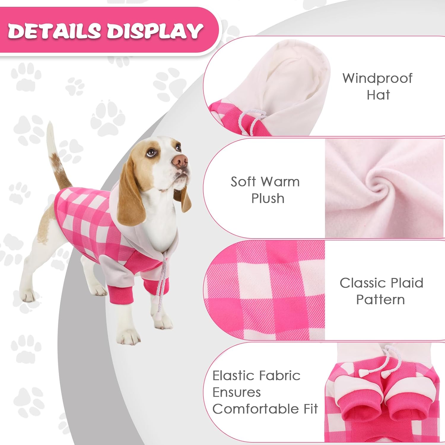 Sudadera con capucha a cuadros para perro, sudadera suave para perro, sudaderas con capucha de forro polar cálido para perros pequeños, suéteres con