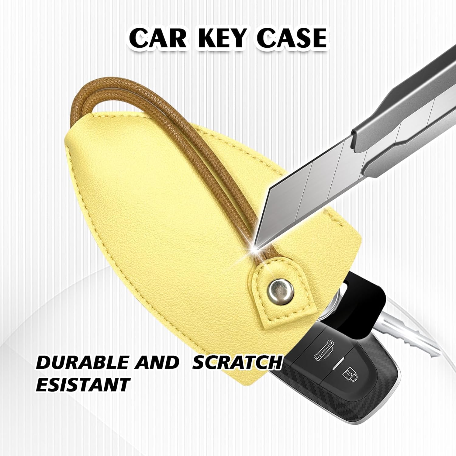 pvotawp 2 fundas creativas extraíbles para llaves, de cuero de gran capacidad, lindo protector para llavero con gancho de soporte (amarillo)