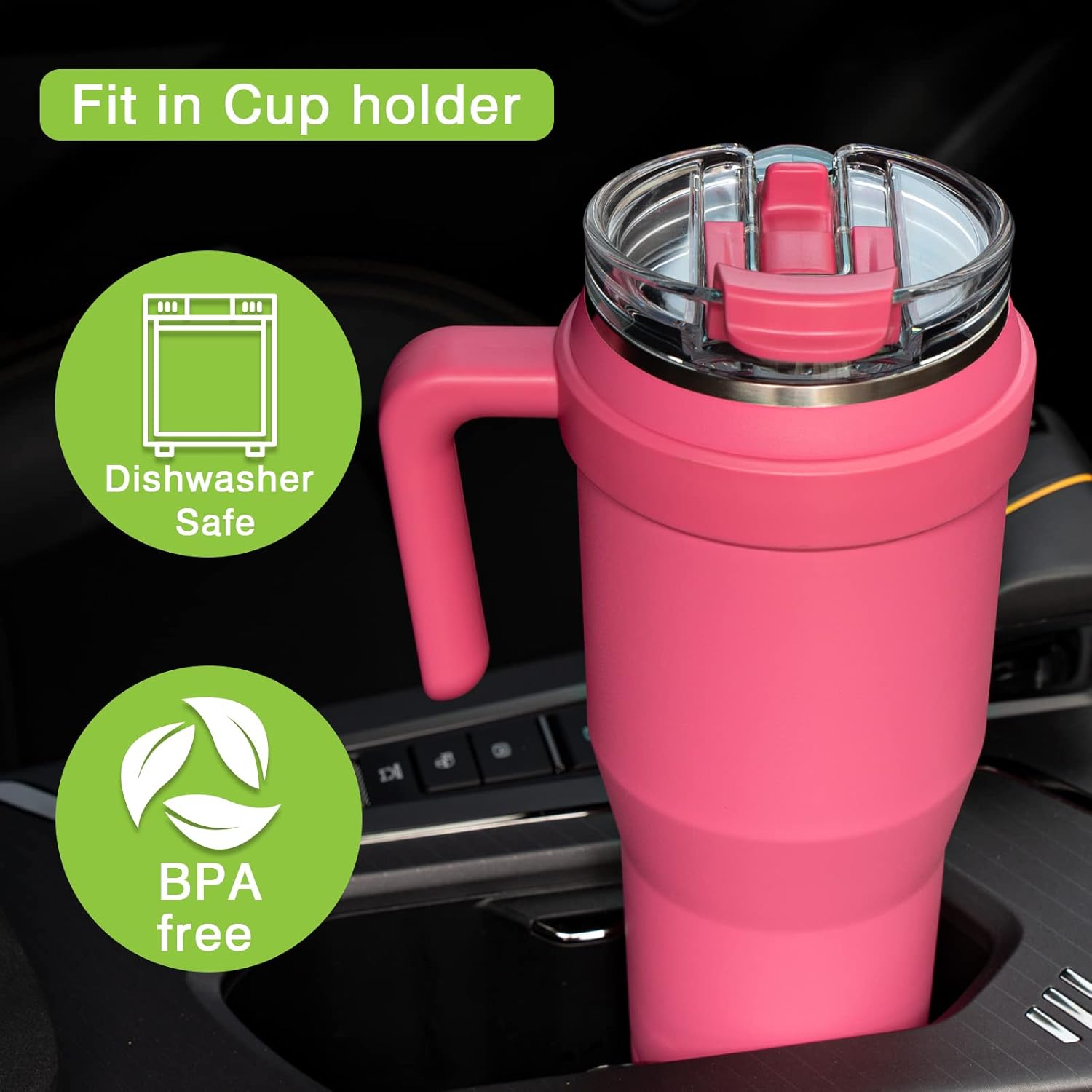 Vaso de 50 onzas con popote abatible y asa, vaso grande de acero inoxidable aislado a prueba de fugas con popote 2 en 1 y tapa para sorber, apto